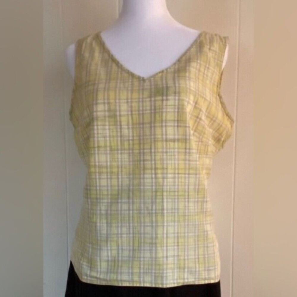 Eddie Bauer Top Women’s Medium Yellow Plaid Cotton Tank Preppy